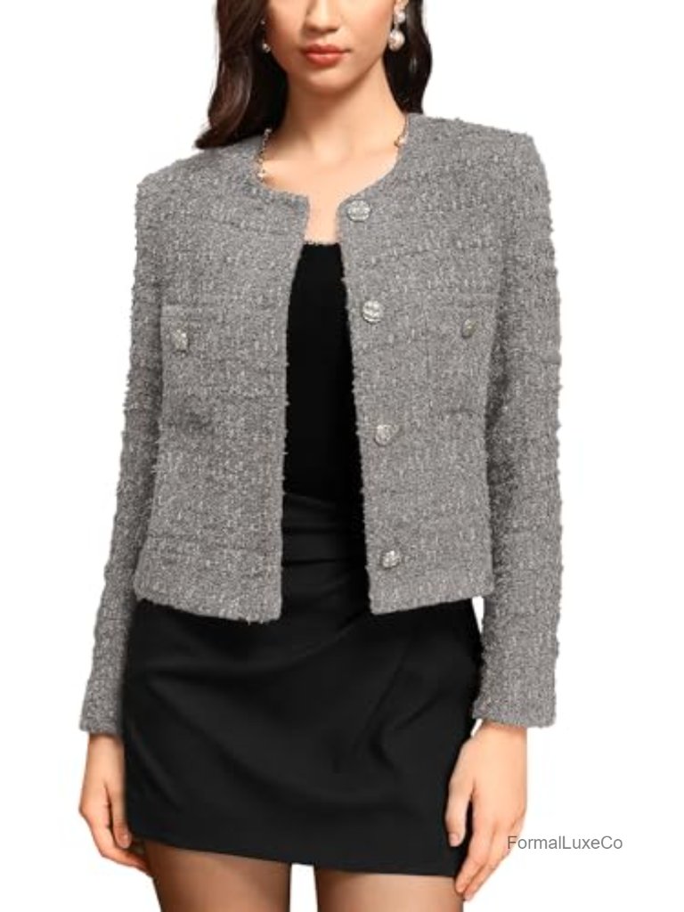 Cropped Tweed Blazer Woolen Boucle Jacket Blazer Business Casual Outfits